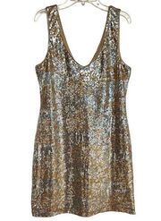 As U Wish Party Dress with Sequins Size Large Gold & Silver Stretch Lining