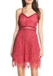 Foxiedox Anthropologie Gloria Lace Mini Dress Pink/Red Size M NWT