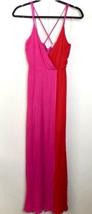 Francesca’s Alya Two Tone Maxi Dress Pink Red NWT