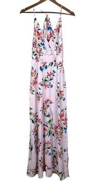 LUSH Maxi Dress Women Large Pink Floral Surplice V-Neck Sleeveless Summer Spring