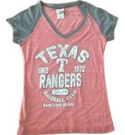 Texas Rangers Women's V-Neck Raglan T-Shirt Red Short Sleeve S