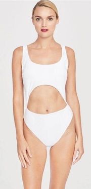 NWT  White Cut Out Strap Back Cheeky Coverage One Piece Swimsuit L