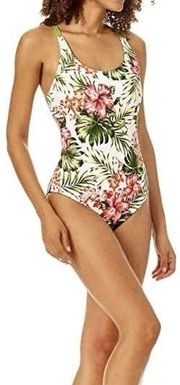 Hurley Women's Medium Tropical Green One-piece SwimSuit Padded Open Back