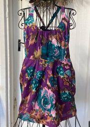JACK BY BB DAKOTA Purple Floral water color Dress with pockets size large