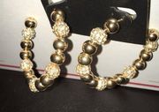 Steve Madden Gold Balls Hoops w Pave Crystals