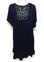 NWOT Navy Blue Boho Peasant Dress XS Embroidered