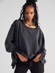 New! WE THE FREE PEOPLE Camden Sweatshirt Washed BLACK GRAY Size MEDIUM Relaxed