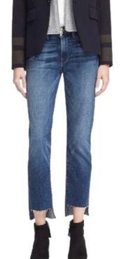 FRAME Denim Le High Straight Jeans in Carroll Medium Wash Raw Step Hem Womens 30