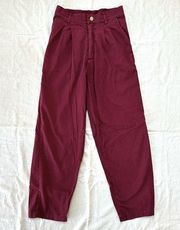 Big Bud Press High Waist Pleated Trousers in burgundy xxs