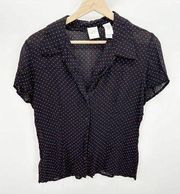 Emma James Black Pink Polka Dot Button Front Collared Blouse Women's Size 10