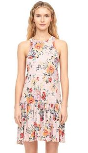 Rebecca Taylor Marlena Pink Floral Linen Jersey Sleeveless Mini Dress Large