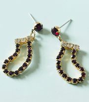 Vintage Ruby & Crystal Holiday Stocking Earrings With New Backings