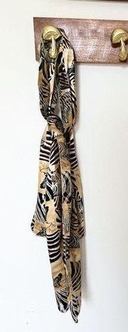 90s / Y2K Zebra Print Animal Gold & Black Neck Satin Scarf