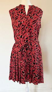 NWT Joy Joy Wild at Heart Red Zebra Print Dress Size S (sleeveless pleated belt)