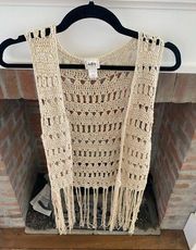 Womens Daytrip Crème Fringe Crochet Bohemian Jacket size Medium