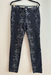 Pilcro & the Letterpress Anthropologie Black Gray Serif Floral Corduroy Pants