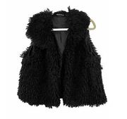 Amanda Charles Tibet Lamb Faux Fur VEST Coat Jacket XL Black Women's