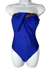 Vintage Pierre Cardin Womens Swimsuit Size 10 One Piece Blue Strapless 80s 90s