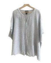 Tahari 100% Linen Blouse Grey Button Front Boxy Fit Size Large