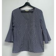 Jane And Delancey Womens Bell Sleeve Blouse Size S Top Shirt Blue White Gingham