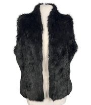 Garnet Hill Shaggy Black Faux Vegan Fur Sleeveless Vest