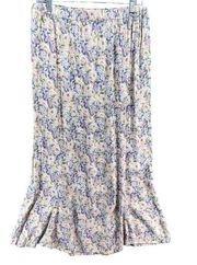 Flax Maxi Skirt Womens M Multicolor Floral Elastic Waist Rayon Flare Hem Cottage