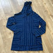 J. Jill Purejill Indigo Blue Dot Striped Cotton Drawstring Tunic Hoodie Sz S