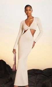 Cult Gaia Jana Long Sleeve Knit Cut Out Maxi Dress in Off White/Beige Size M