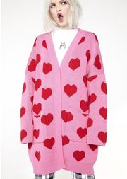 RARE All My Heart Oversized Open Front Cardigan Sweater Pink Red