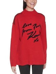 NWT  KARL LAGERFELD PARIS Love From Paris High-Neck Sweater In Admiral Red