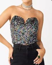 Sequined Bustier Top SO Brand Multicolor Sparkly Festival Concert Wear NWT Sz L