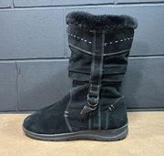 White Mountain Trader Black Suede Leather Mid Calf Boots Sz 9.5 M