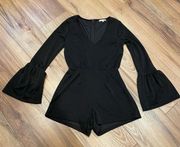 BLACK Swan black long bell sleeve v neck black Romper zip back elastic waist XS