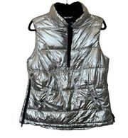 NWT Michael Kors Vest Black Silver Metallic Puffy Sleeveless Half Zip Pullover S