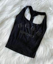 NBW BEBE Embellished Black Cropped Sports Tank