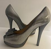 Silver Peep Toe Pumps