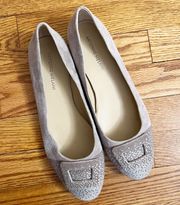 Taupe Gray Embellished Beaded Toe Leather Ballet Flats Size 8.5M