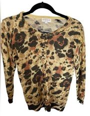 Joseph A animal print button down cardigan sweater size small