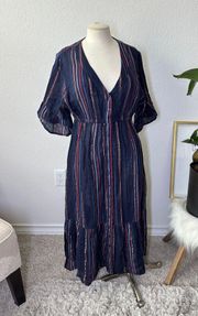 SUNDRY LUREX STRIPE PEASANT DRESS