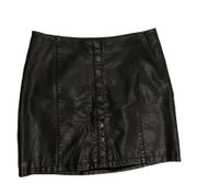 Black Faux Leather Button Down Skirt