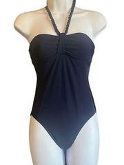 Red Carter Womens XS Navy Blue Halter Tie Classic Nautical One Piece Swimsuit