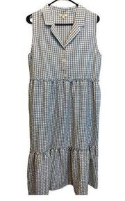 Kori America Sleeveless Checkered Collar Dress Maxi Ruffle Tiered Size Medium