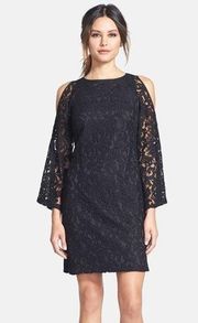 Black Cutout Shoulder Lace Shift Dress 3/4 Sleeves in Size 6P