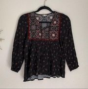 ✨ Hem & Thread Black Floral 3/4 Sleeves Top Small