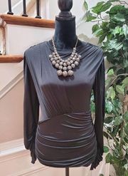 LNA Women's Black Polyester Round Neck Long Sleeve Pullover Blouse Size Large