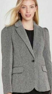 Women's Wool Puff Sleeve Gray Tweed Blazer Jacket Size 12 NWOT