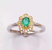 18K White Gold Plated Adjustable Birthstone Green Crystal Emerald Ring for Women