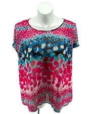 Black Rainn Women’s Plus Size Coloful Abstract Short Sleeve Sheer Blouse 2X