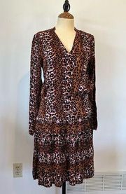 Scotch and Soda Bienvenue a Paris leopard print dress size XS pleats long sleeve