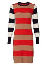 Multi Striped Long Sleeve Sweater Dress Red White Black Tan Sz XL